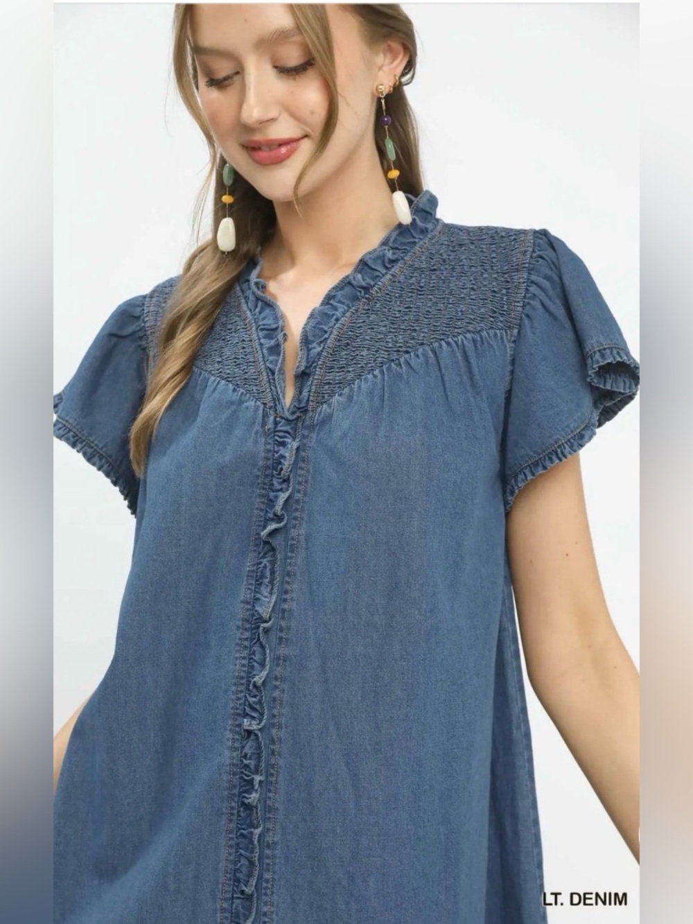 Umgee Ruffled Washed Denim Dress🛍️ - Picture 6 of 6